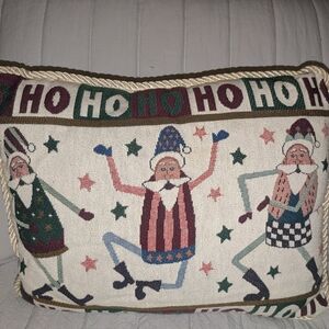 Vtg Tapestry Whimsical Santa Holiday Pillow